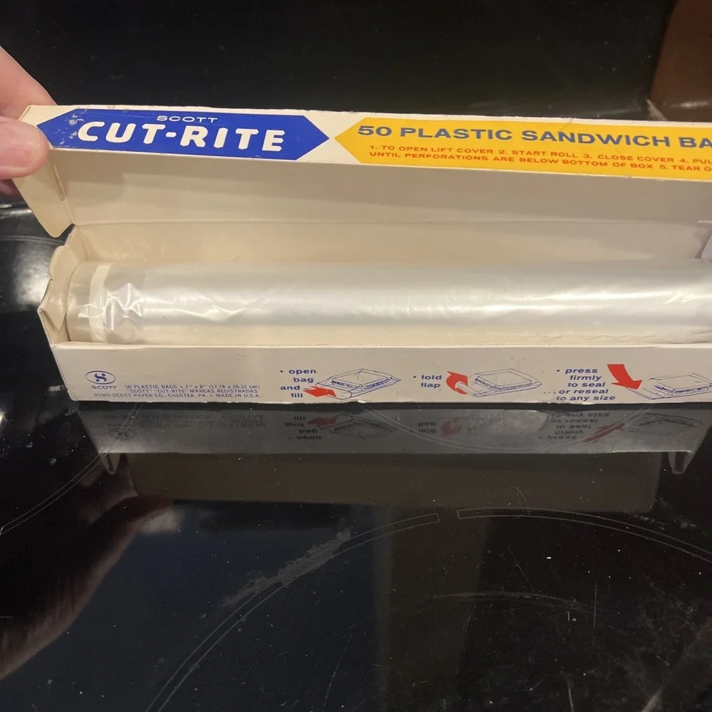 Vintage 1965 Scott Cut-Rite Plastic Sandwich Bags - Open- Looks Full -Movie Prop